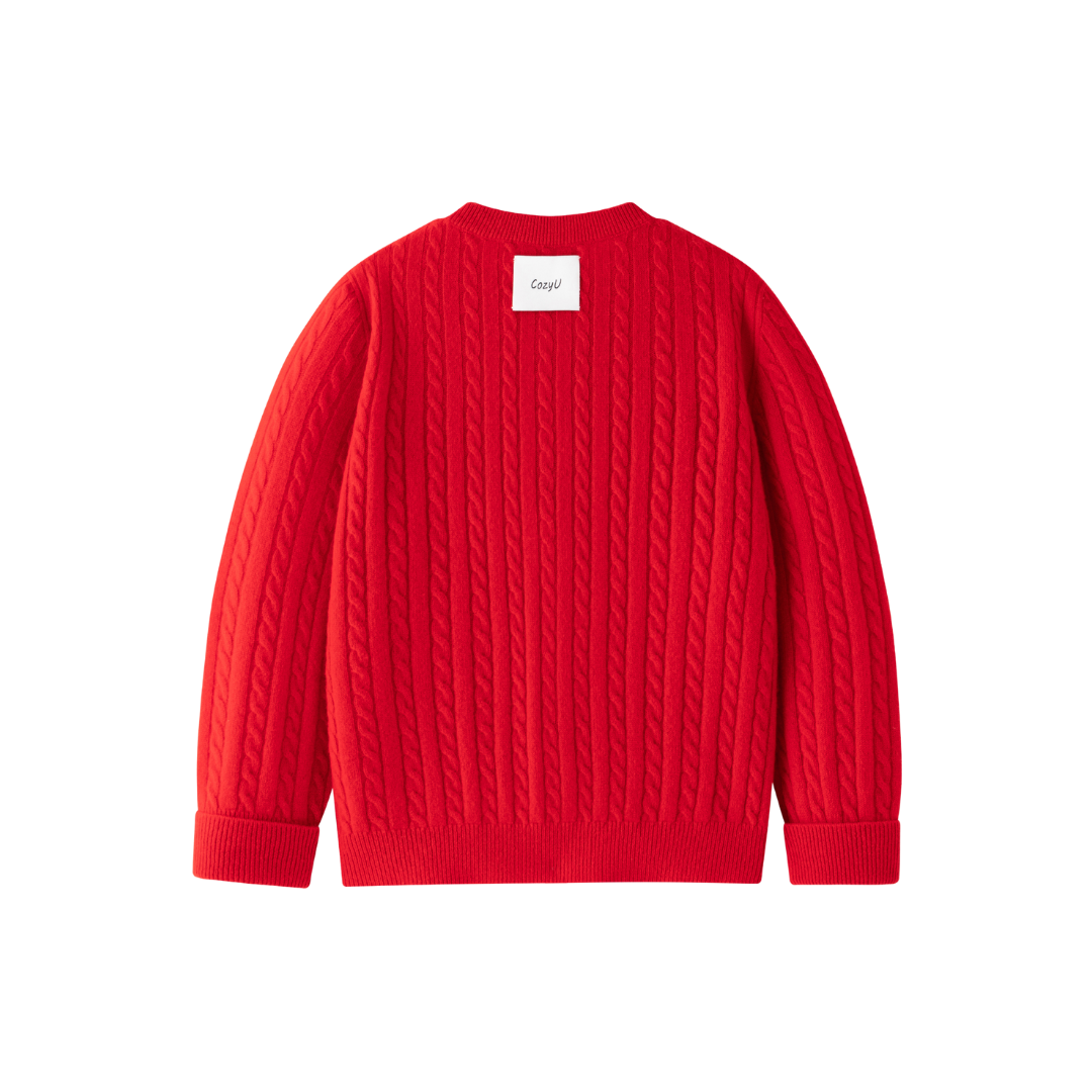 Classic Extra Fine Merino Wool Twist Knit Cardigan | Flame Red