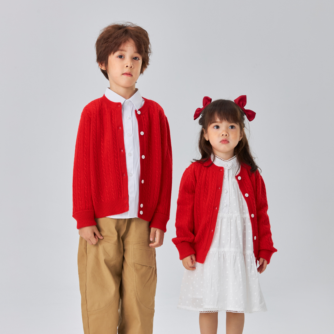 Classic Extra Fine Merino Wool Twist Knit Cardigan | Flame Red
