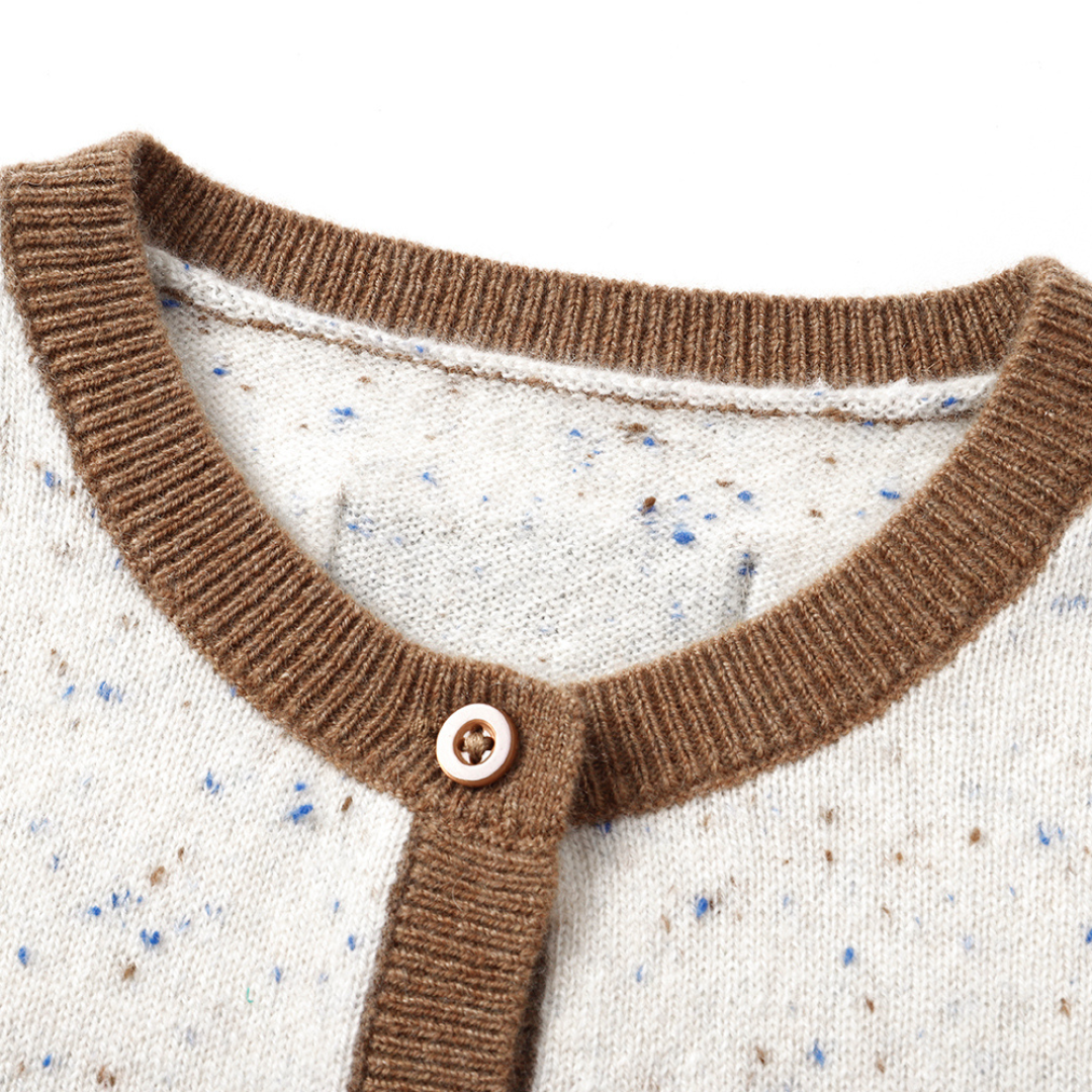 Heirloom Speckle 100% Cashmere Cardigan | Almond Cream
