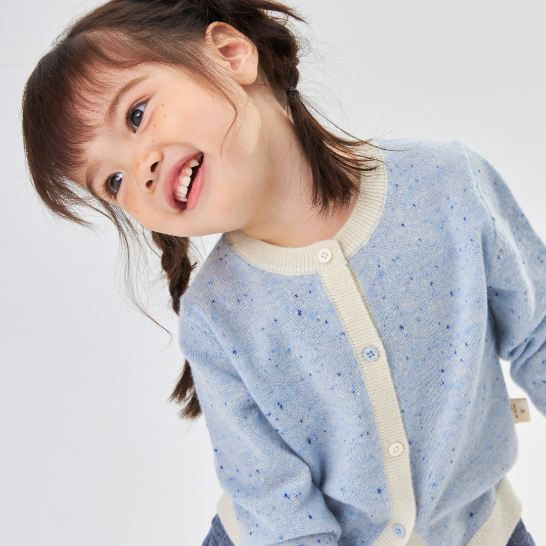 Heirloom Speckle 100% Cashmere Cardigan | Cloud Blue