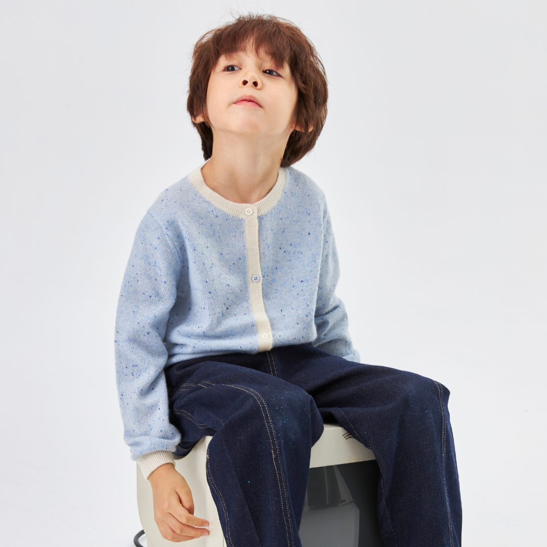 Heirloom Speckle 100% Cashmere Cardigan | Cloud Blue