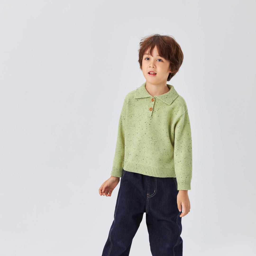 Merino Meadow Speckle Knit Polo Jumper