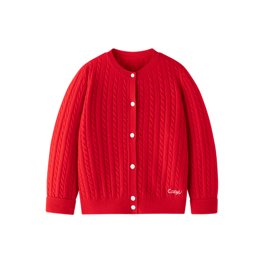 Classic Extra Fine Merino Wool Twist Knit Cardigan | Flame Red