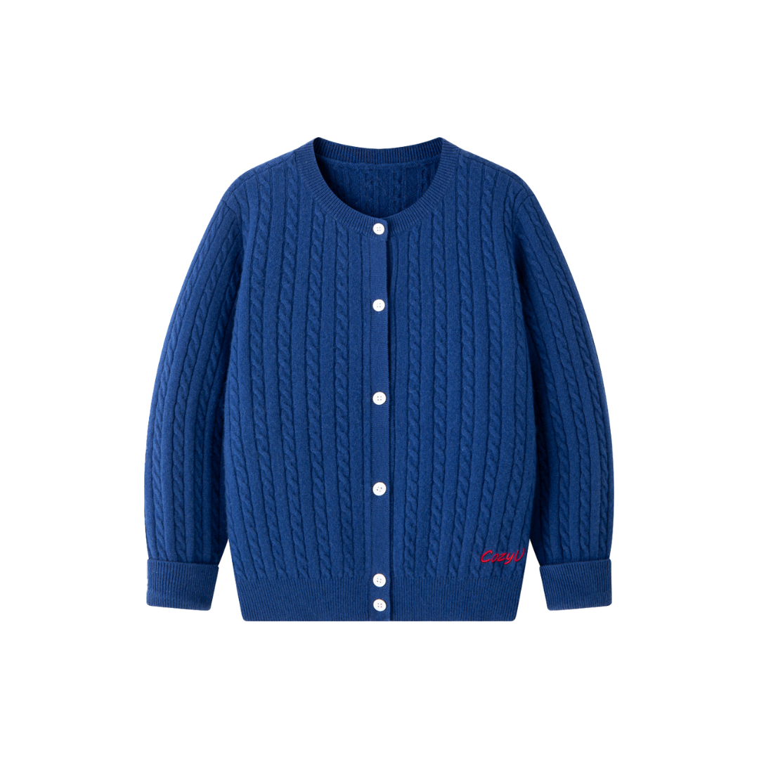 Classic Extra Fine Merino Wool Twist Knit Cardigan | Sapphire Blue