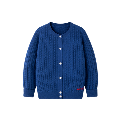 Classic Extra Fine Merino Wool Twist Knit Cardigan | Sapphire Blue