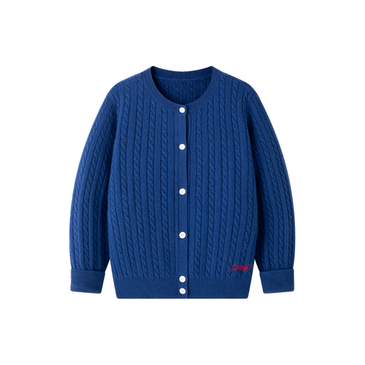 Classic Extra Fine Merino Wool Twist Knit Cardigan | Sapphire Blue