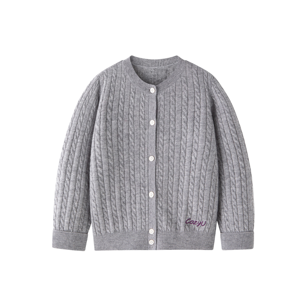 Classic Extra Fine Merino Wool Twist Knit Cardigan | Silver Haze