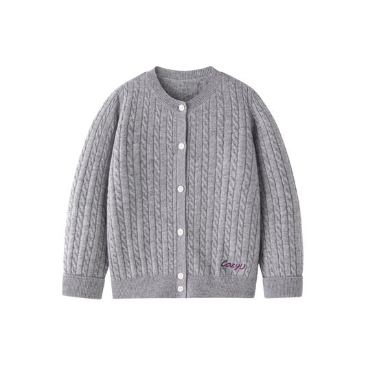 Classic Extra Fine Merino Wool Twist Knit Cardigan | Silver Haze