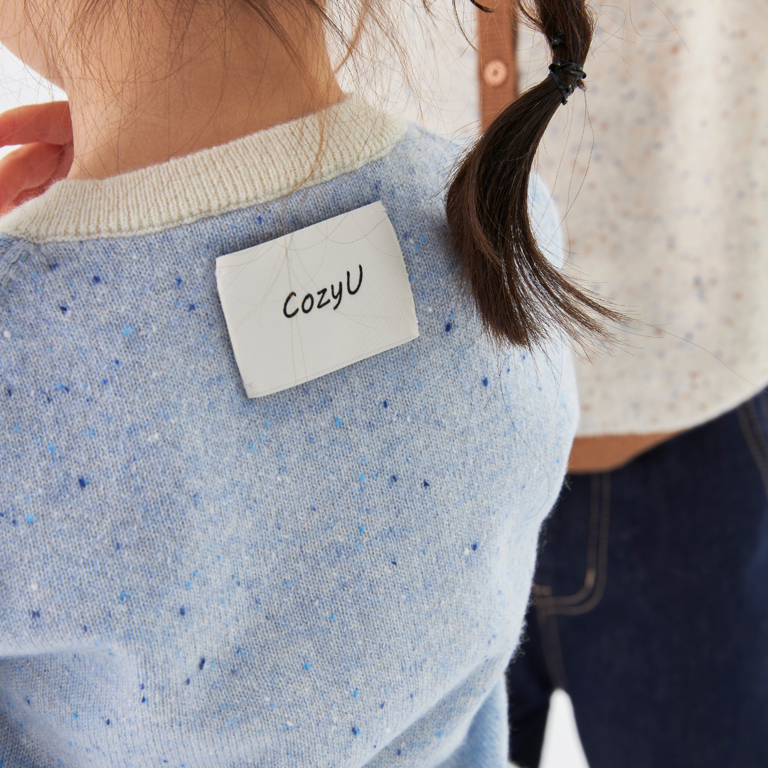 Heirloom Speckle 100% Cashmere Cardigan | Cloud Blue