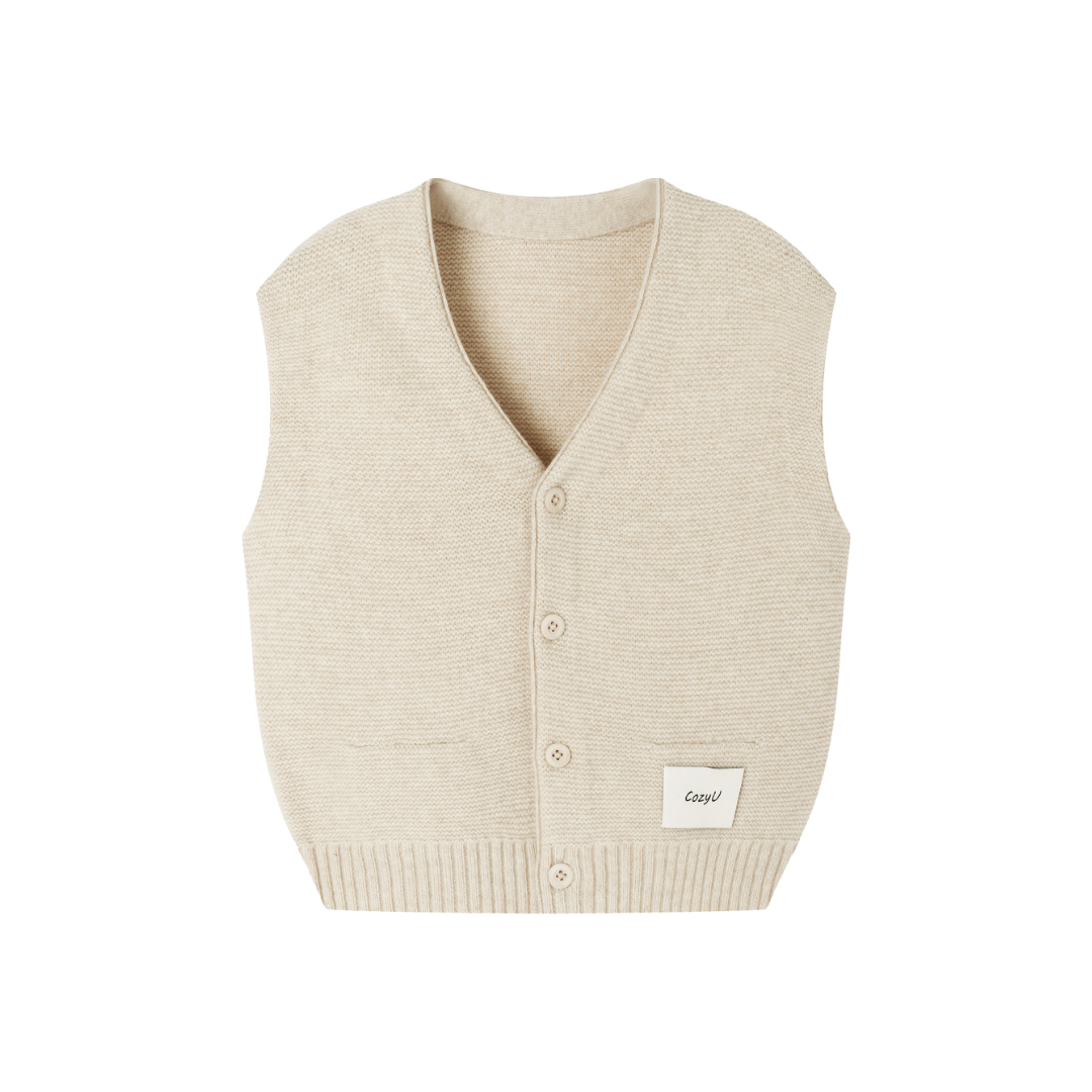 Merino V-Neck Knit Vest | Almond Cream