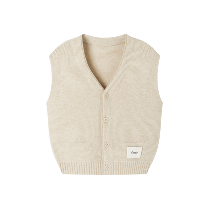 Merino V-Neck Knit Vest | Almond Cream