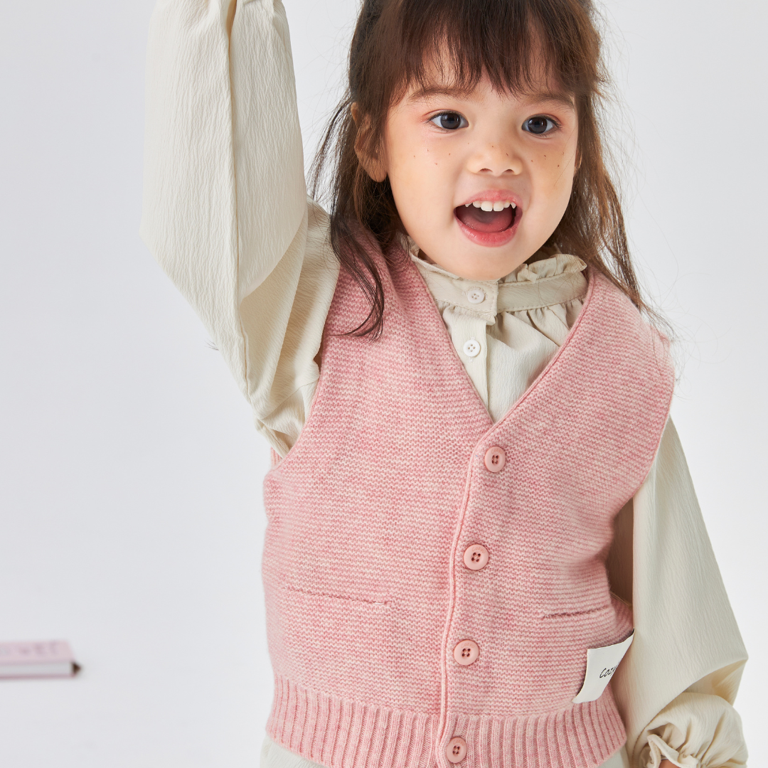 Merino V-Neck Knit Vest | Blossom Pink