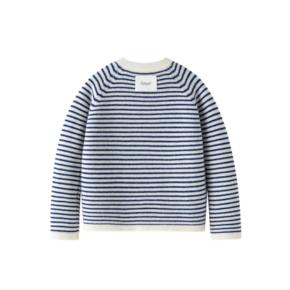 Nautical Navy Blue Striped Merino Wool Jumper