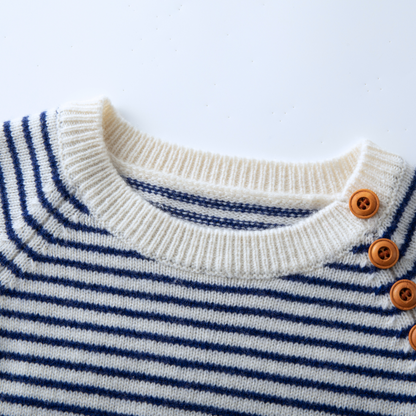 Nautical Navy Blue Striped Merino Wool Jumper