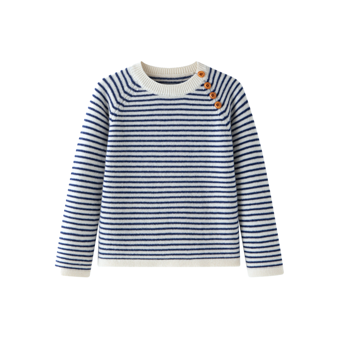 Nautical Navy Blue Striped Merino Wool Jumper